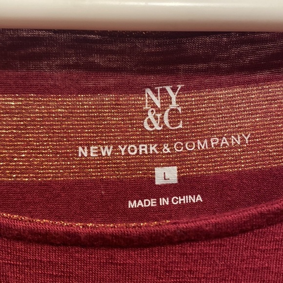 New York & Co Striped Top Blouson Red Sparkly Size Large - Picture 2 of 5